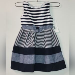 New NWT Bonnie Jean Navy Blue White Chambray Striped Dress Size 4